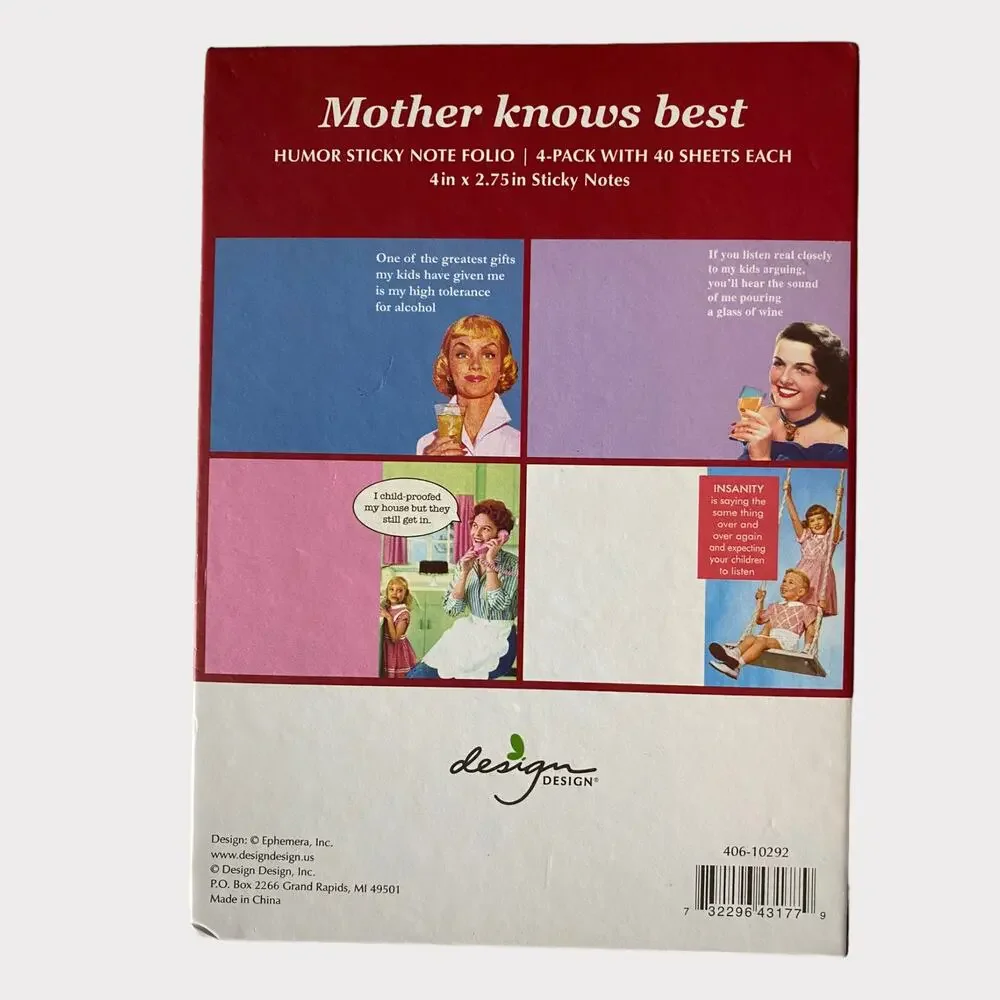 Design Design Humor Sticky Note Folio 4 Pack Mother Knows Best